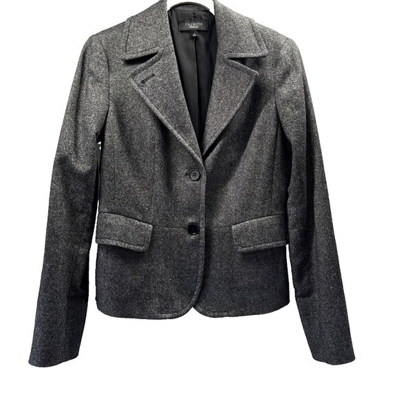 Talbots Women's Blazer Jacket Sz 4 Black White Tweed Long Sleeves Lined Pockets - Picture 1 of 11